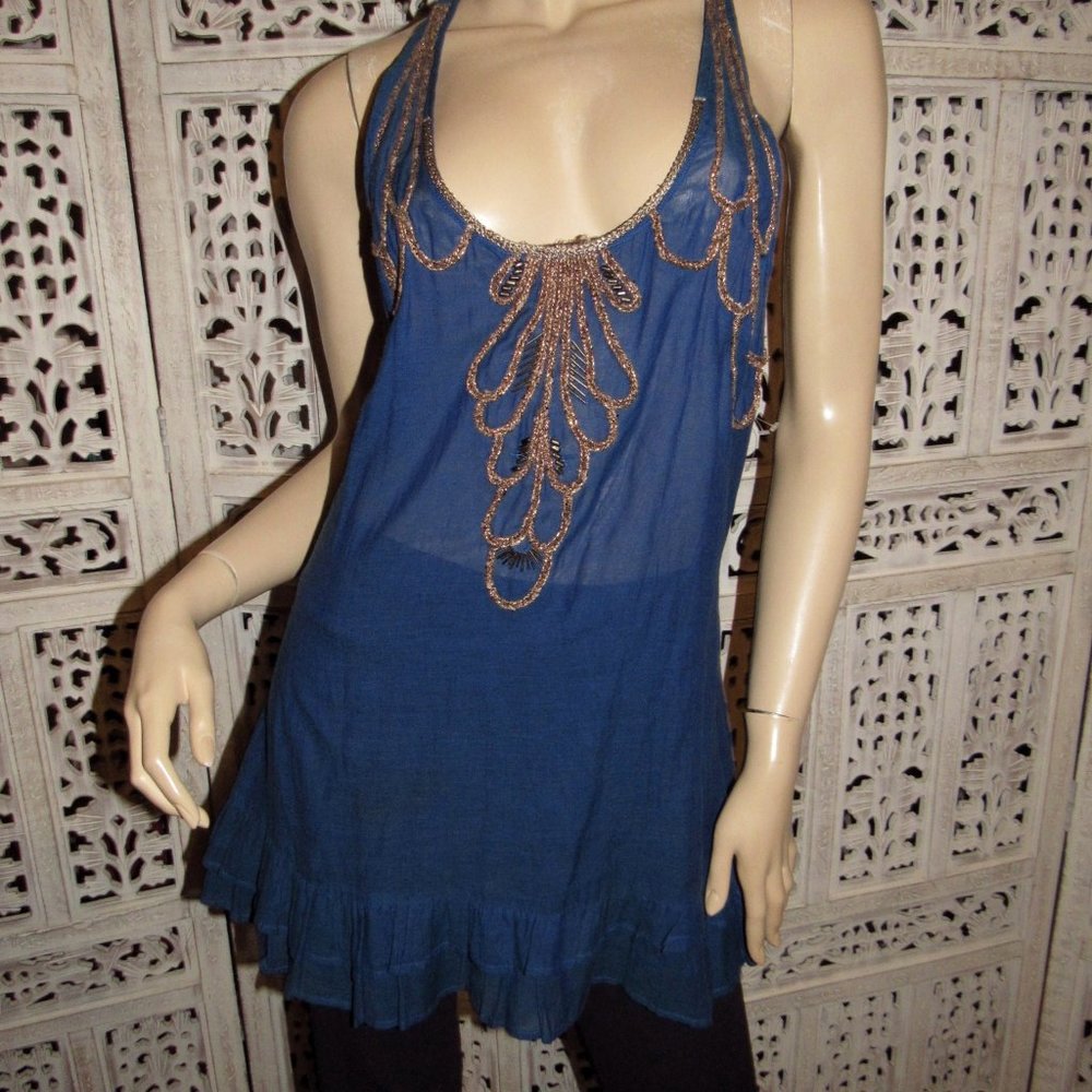 FREE PEOPLE  ZIP EMBROIDERY  TANK TOP S 6 S